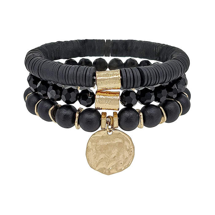 Black Wood, Clay, & Crystal Bracelets