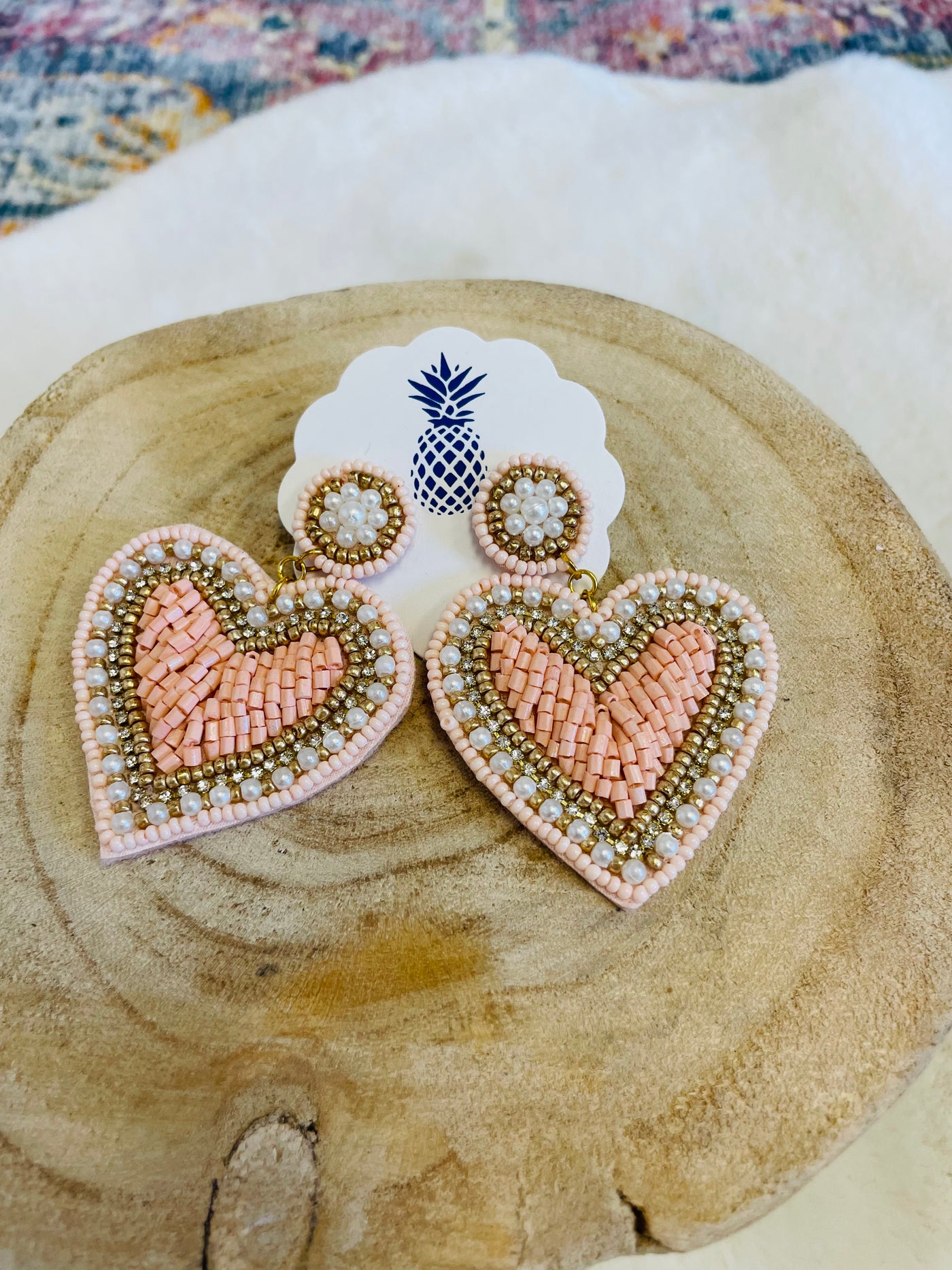 Rhinestone & Pearl Beaded Heart Earrings