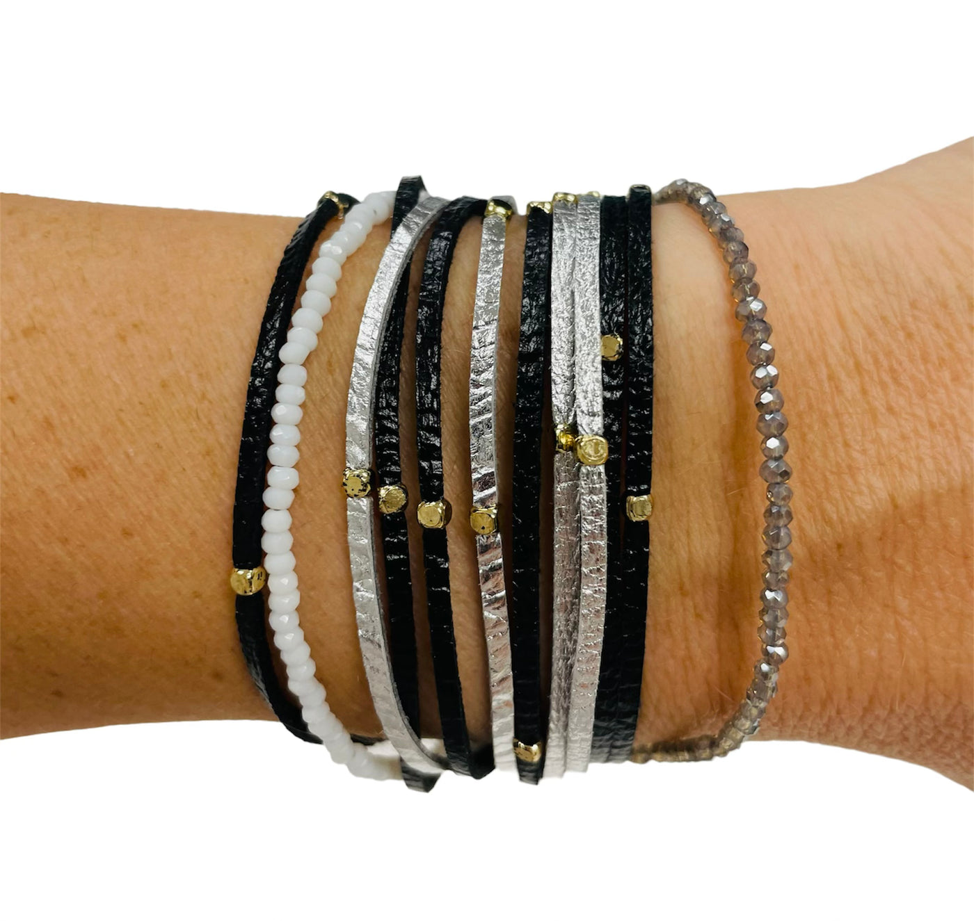 Erimish black & silver leather bracelet