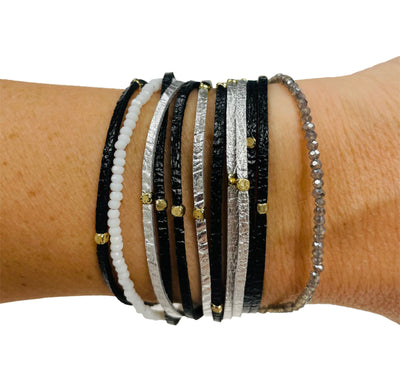 Erimish black & silver leather bracelet