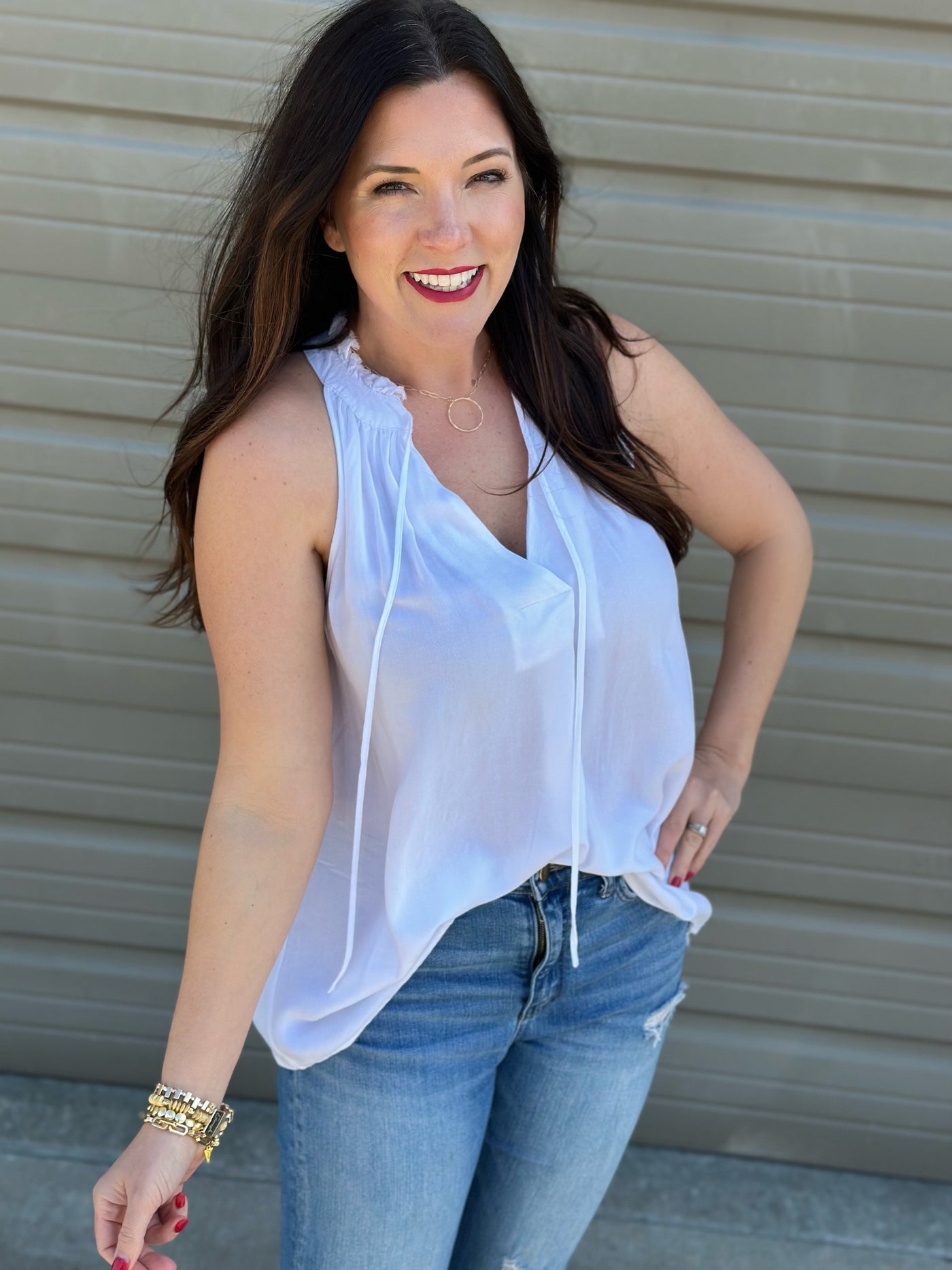 Red, White, & Hot Pink Frayed Tank - FINAL SALE