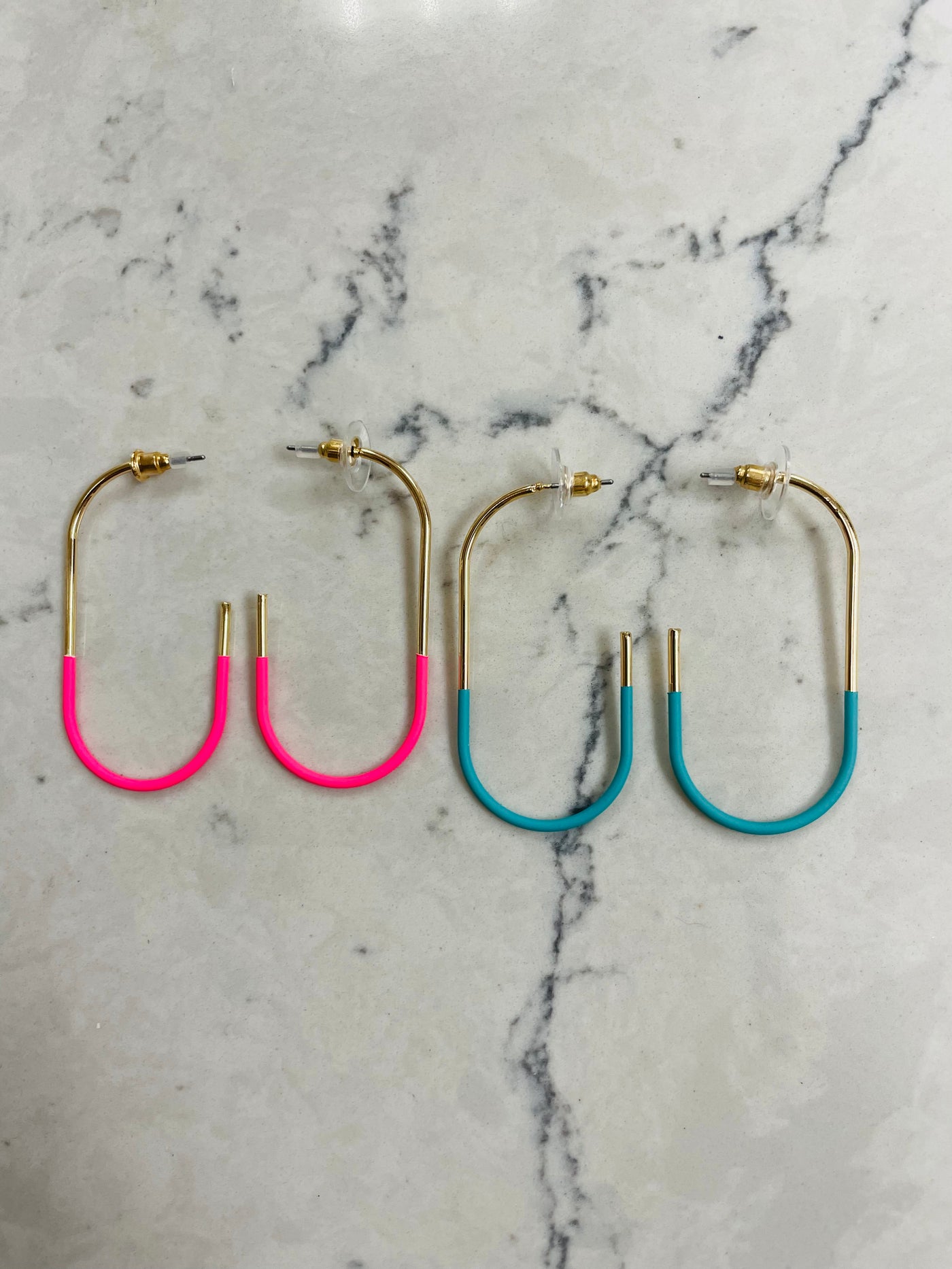 Gold Hoop with Hot Pink or Teal Accent Earring