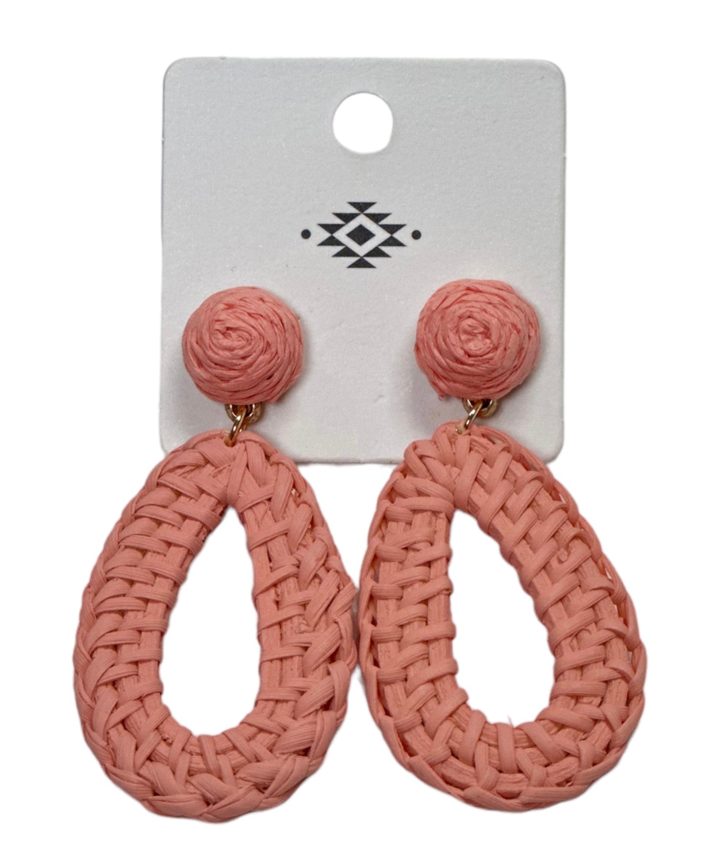 Teardrop Rattan with Raffia Earrings