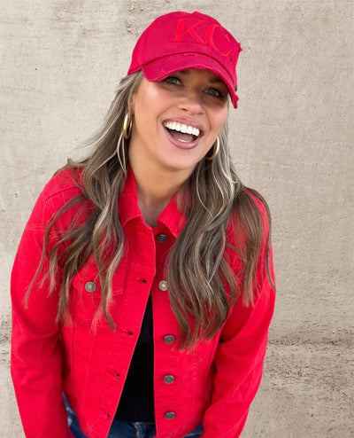 Red KC Tone on Tone Distressed Hat