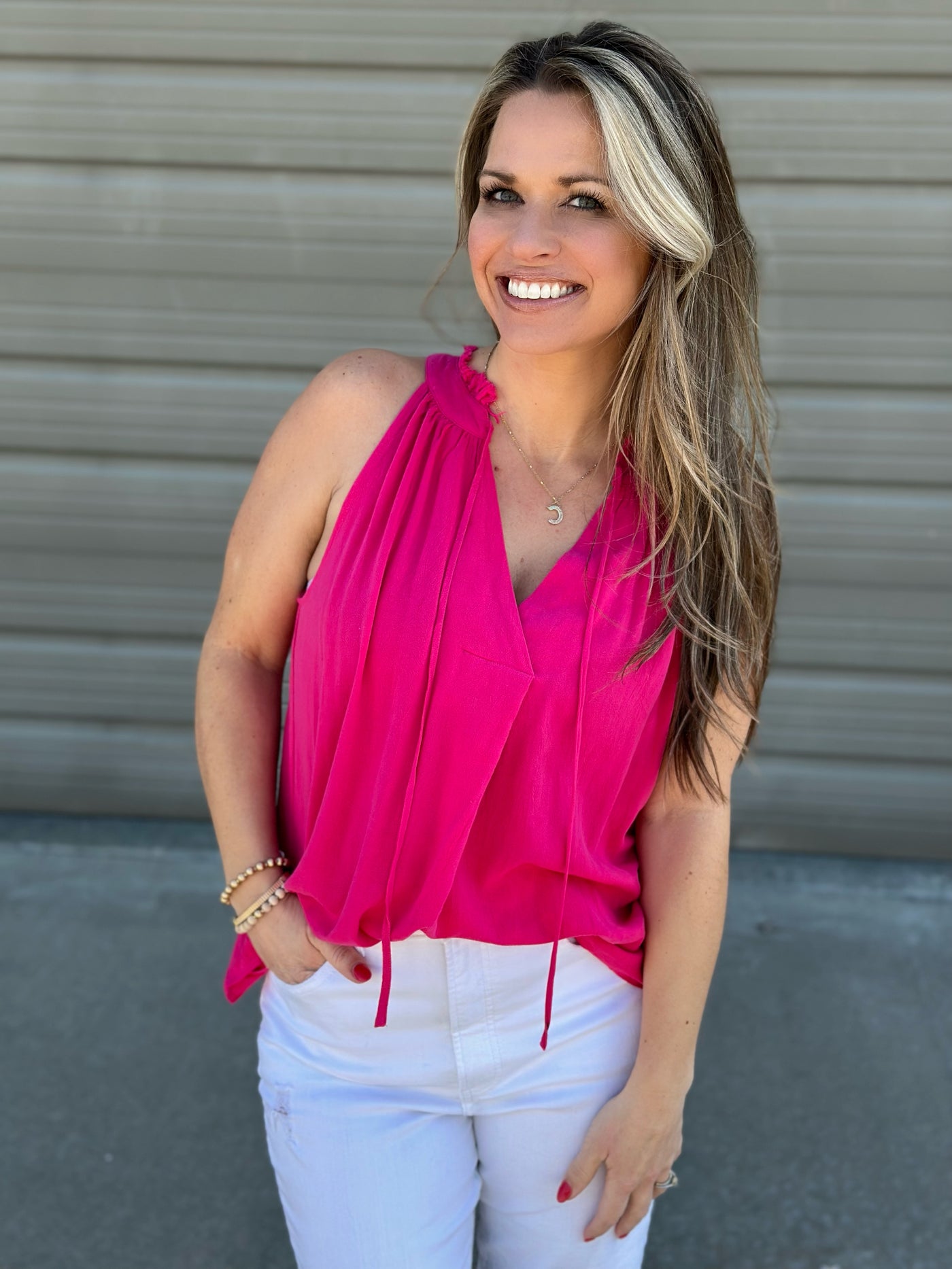 Red, White, & Hot Pink Frayed Tank - FINAL SALE