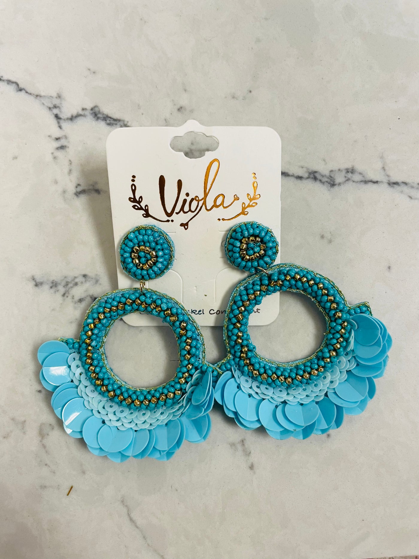 Blue & Gold Bead Circle Earrings