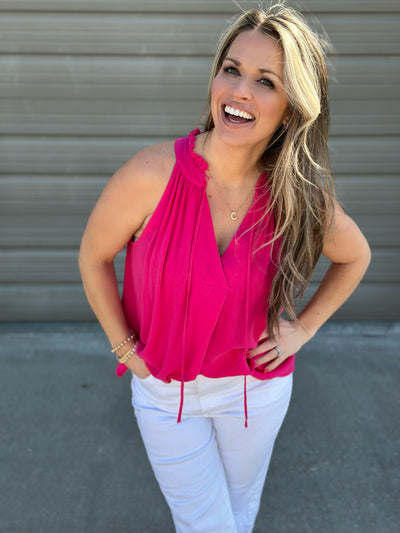 Red, White, & Hot Pink Frayed Tank - FINAL SALE