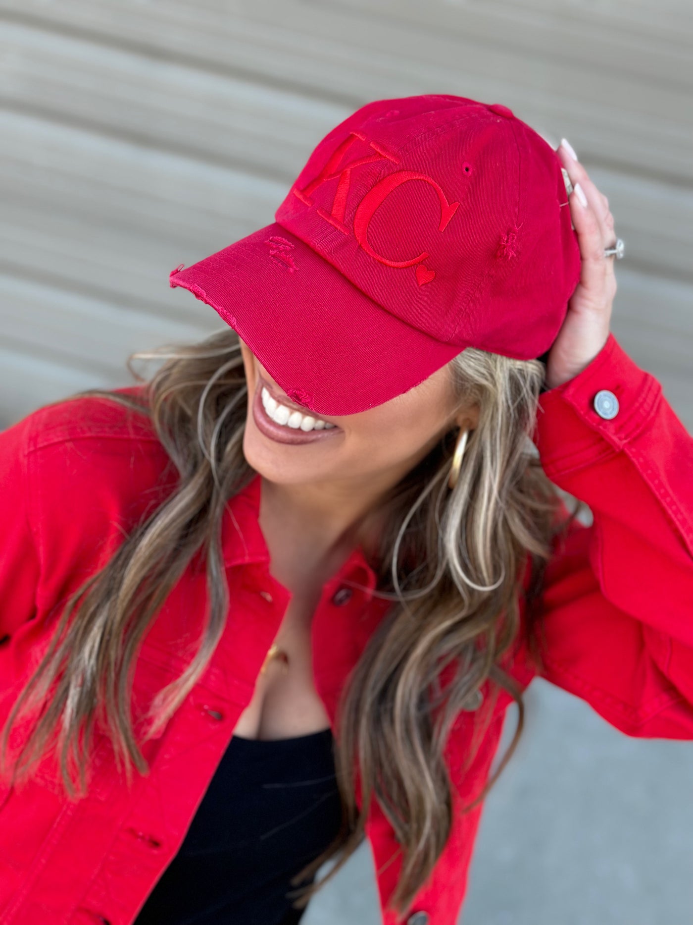 Red KC Tone on Tone Distressed Hat